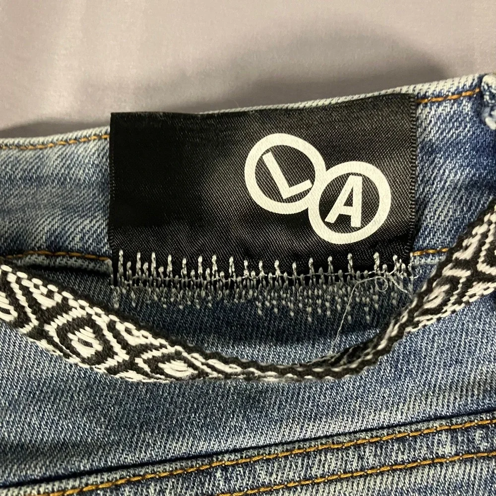 Lifted Anchors Mens 32 Distressed Jeans Customized Tribal Belt LFOD Blue Denim